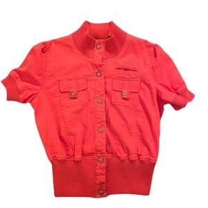 Coral/pink waist length snap jacket. Juniors size medium